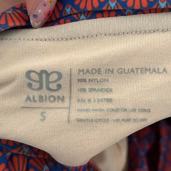 Albion square neck retro geometrical micro print ruched side modest cut swimsuit - Picture 6 of 6